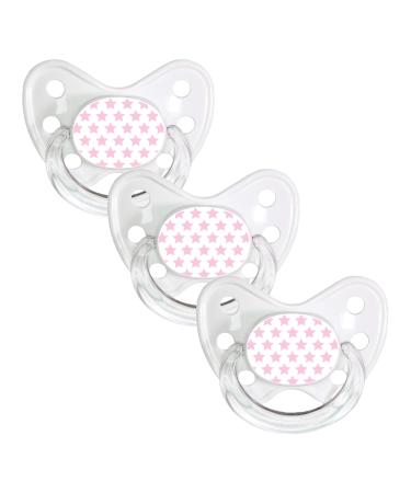 Dentistar Silikon Schnuller 3 Set- Size 2 6-14 months- tooth and jaw-friendly nipple with dental level- BPA-free- made in Germany- pink stars white