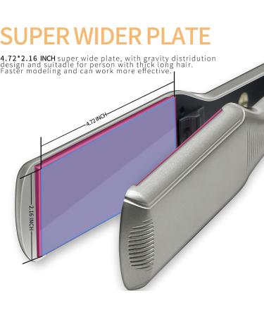 K&K 2.24 Inch Extra Wide Plate Hair Straighteners | Pro-Ceramic Coating Titanium Flat Iron for Women | Five-Speed Temperature Control | UK Plug | Silver - Buy Online on GoSupps.com