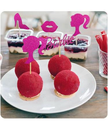 28 Pcs Glitter Hot Pink Princess Cupcake Toppers-Doll Head Lip High Heel-Cupcake Topper Cake Topper for Girls Birthday Party Decorations - Buy Online on GoSupps.com