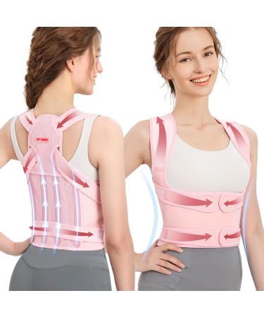 Fit Geno Back Brace Posture Corrector for Women Shoulder Straightener Adjustable Full Back Support Upper and Lower Back Pain Relief - Scoliosis Hunchback Hump Thoracic Spine Corrector (Small) Pink Small