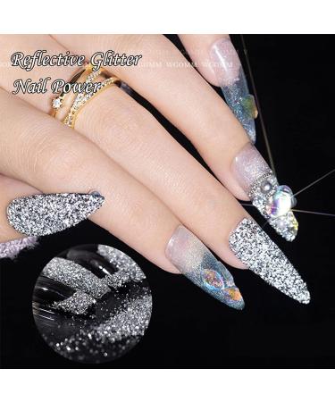 Reflective Silver Glitter Powder - 2PCS Sparkling Holographic Triangle Nail Glitter Set - Buy Online on GoSupps.com