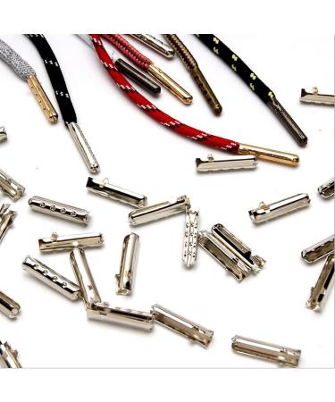 Hole Cord Lock Stopper spring buckle Cord Locks Leather End Silver/Gold/Bronze Fold Over Crimp Cord Ends Connector For shoes cord waist cord Making Accessories (10PCS(Silver) 4x23 mm Silver