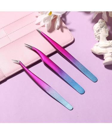 Lash Tweezers Set - 3Pcs Stainless Steel Eyelash Extension Tweezers | Straight and Curved Styles for Removing False Eyelashes and Nails | Red-Blue Gradient - Buy Online on GoSupps.com
