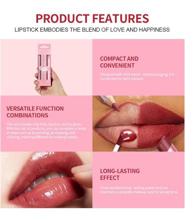  Generisch Set of 3 matte liquid lipsticks lip balm and lip pencil pink tinted moisturizing lip balm collagen lip gloss for dry lips waterproof (coffee) - Buy Online on GoSupps.com