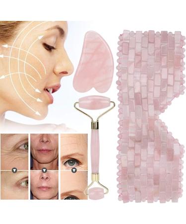 Ververt Touch Facial Massage Roller Set - Handmade Rose Quartz & Jade Eye Cushion Scraper for Radiant Skin - Buy Online on GoSupps.com