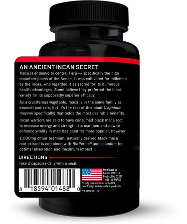 Black Maca Root Vitality Supplement for Men - 1000mg 60 Capsules - Natural Maca Negra Extract - Superior Absorption and Power - Force Factor Fundamentals Series - Buy Online on GoSupps.com
