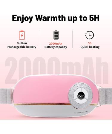 Cordless Heating Pad for Menstrual Cramps | 4 Heat Levels & 4 Massage Modes | Portable Women's Massager for Back & Belly Pain - Pink - Buy Online on GoSupps.com