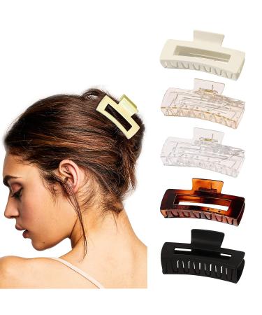 DMFOREST 5Pcs Hair Claw Clips 5 Colors Hairpin for Thick Thin Fine Long Hair Nonslip Large Claw Clip Strong Hold Rectangular Hair Clips Fashion Hair Accessories for Women Girls