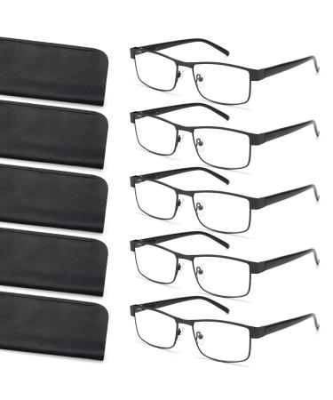 Reading Glasses for Men Blue Light Blocking Metal Readers Anti Eye Strain/Migraine Computer Eyeglasses 5 Pack Black 1.5 x