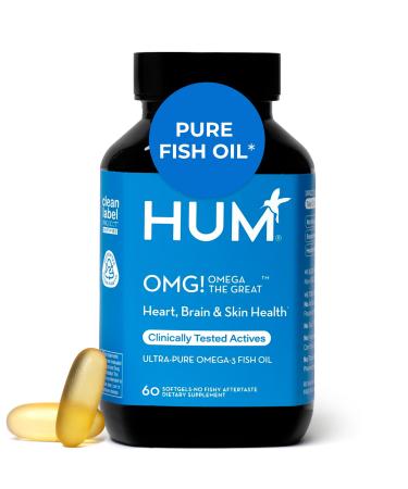 HUM OMG! Omega The Great Triple Omega 3 Fish Oil Supplement for Women & Men with Vitamin E DHA & EPA Skin Care & Skin Tone Support for Heart & Brain Health Gluten Free Non GMO 60 Softgels