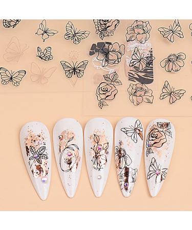 JMEOWIO Nail Ticker Rose Gold Black Flower - 12 Blatt Self-Adhesive Nail Art Stickers for Spring & Abstract Leaf Designs | International Shipping Available - Buy Online on GoSupps.com