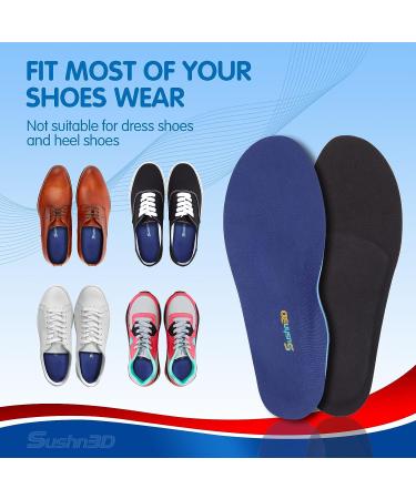 Sushn3D Plantar Fasciitis Insoles - Heavy Duty Arch Support Inserts for Men Women 210+ lbs - Shock Absorption Running Athletic Insoles - Deep Blue Men 10-10 1/2, Women 12-12 1/2 - Buy Online on GoSupps.com