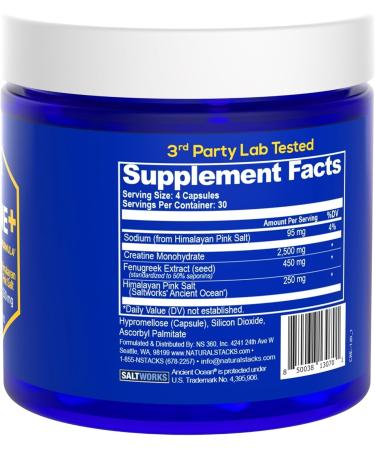 NATURAL STACKS Creatine Monohydrate Pills 2500mg - Boost Muscle Building & Brain Health | 120 Maximum Absorption Capsules with Himalayan Salt & Fenugreek - Buy Online on GoSupps.com
