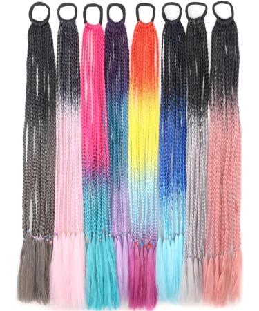 Human Hair Ponytail Hair Piece 24" Colored Braids Ponytail Extensions with Elastic Hair Tie 12 Strands Rainbow Braided Synthetic Ponytail Hairpieces for Women Girls Ponytail Hairpiece for Women(Col 24inches C26 - Buy Online on GoSupps.com