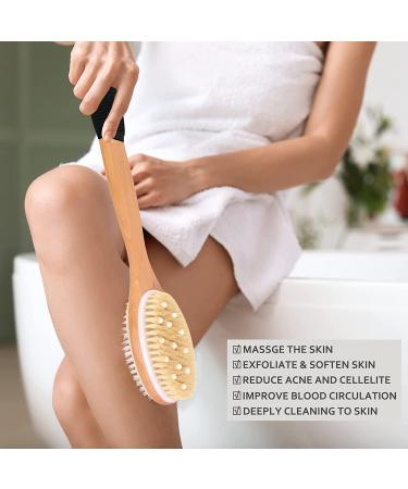 Wonderwin Double-Sided Wooden Body Brush with Soft and Stiff Bristles | Back Scrubber for Shower | Exfoliating & Softening Skin | Dry & Wet Brushing | Includes Exfoliating Gloves & Non-Slip Rubber - Buy Online on GoSupps.com
