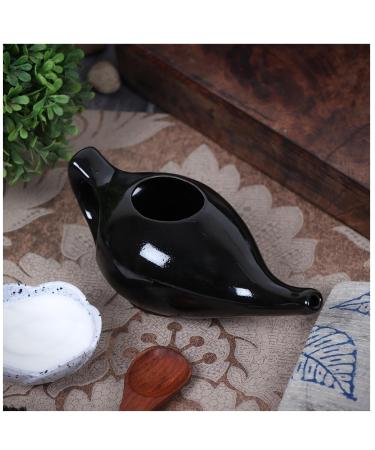 Leak Proof Durable Ceramic Neti Pot Comfortable Grip | Microwave and Dishwasher Friendly Natural Treatment for Sinus and Congestion Black - Buy Online on GoSupps.com