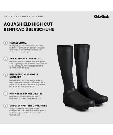 GripGrab AquaShield High Cut Road Bike Rain Overshoes | Zipperless Long Aero Cycling Overshoes for Size L (42/43) - Black - Buy Online on GoSupps.com