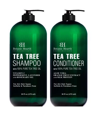 Botanic Hearth Tea Tree Shampoo and Conditioner Set - with 100% Pure Tea Tree Oil, for Itchy and Dry Scalp, Sulfate Free, Paraben Free - for Men and Women - (Packaging May Vary) - 16 fl oz each