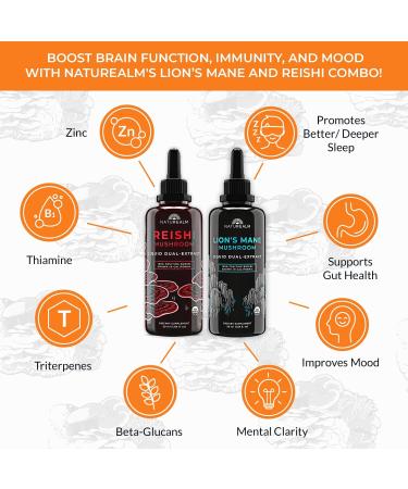 Naturealm Reishi & Lion s Mane Mushroom Extract - Adaptogen Stack for Focus Immunity Longevity Gut Health Anti-Aging Energy & More - Organic Liquid Drops - 50 mL Each (2 Pack) - Buy Online on GoSupps.com