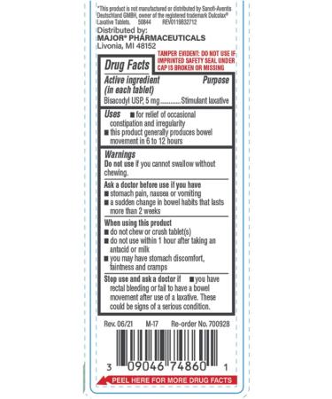 Major Bisacodyl 5mg Enteric Coated Tablets - 100 Count (1 Pack) - Buy Online on GoSupps.com