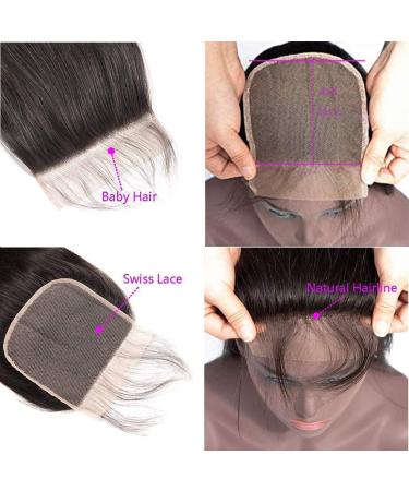 Arenshxc 4x4 Lace Closure Body Wave - 20 Real Human Hair Natural Black Grade 9A for Women | Swiss Lace Free Part - Buy Online on GoSupps.com