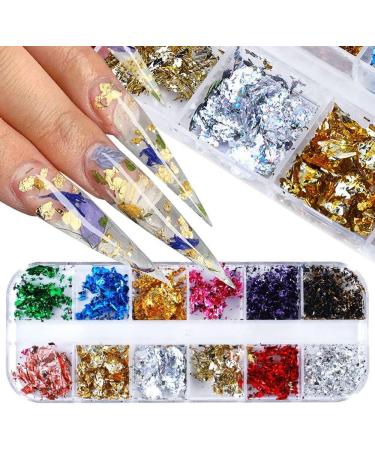 12Grid Gold Glitter Flakes DIY Nail Art Decorations Nail Gold Foil Irregular Aluminum Sequins Ultra-thin(CB03) - Buy Online on GoSupps.com