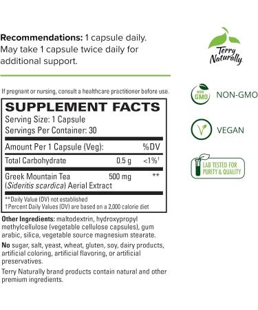 Terry Naturally GMT23 Greek Mountain Tea - 30 Capsules for Optimum Health | Non-GMO Vegan No Bacopa - Shop Internationally - Buy Online on GoSupps.com