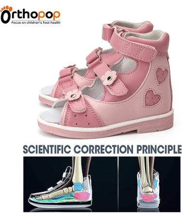 Girls' Orthopedic Sandals with Love Heart Pattern - Corrective High-Top AFO Shoes for Arch and Ankle Support | Size 5 Toddler - Buy Online on GoSupps.com