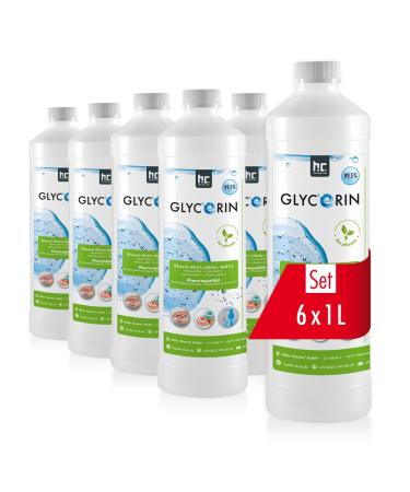 H fer Chemie Vegan Glycerin 99.5% 6x 1L - Food Grade Glycerin - Versatile - For Soap Making and Cosmetics Glycerin