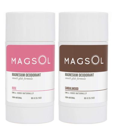 MagSol Organics Natural Deodorant for Women & Men - Rose & Sandalwood Scents Aluminum Free Baking Soda Free Perfect for Sensitive Skin