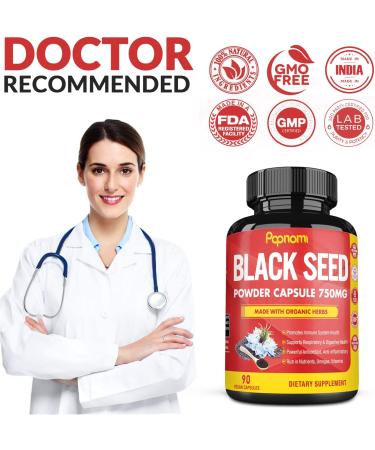 Organic Black Seed Powder Capsules 750mg | Rich in Nutrients, Vitamin E & Omega 3 6 9 | Immune & Joint Support | Vegan & Gluten Free | 3 Months Supply - Buy Online on GoSupps.com