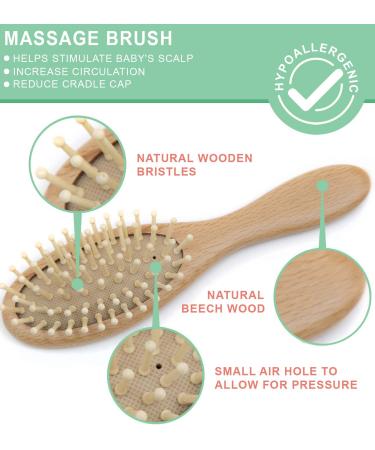 Wooden Baby Hair Brush and Comb Set (4-Piece) for Newborns and Toddlers | Ideal for Cradle Cap | Natural Wood Bristles | Includes Scalp Massage Brush | Perfect Baby Registry Gift - Buy Online on GoSupps.com