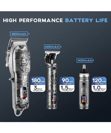 Suttik Professional Hair Clippers Set - Cordless Beard Trimmer, Nose Hair Trimmer, LCD Display, Rechargeable - Men's Grooming Kit in Gray - Buy Online on GoSupps.com