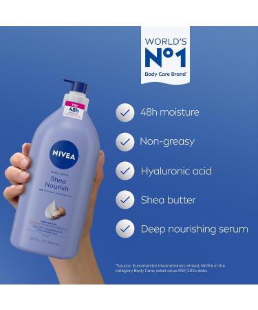 NIVEA Shea Nourish Body Lotion for Dry Skin with Hyaluronic Acid Shea Butter and Deep Nourishing Serum 48-Hour Body Moisturizer 33.8 Fl Oz Pump Bottle - Buy Online on GoSupps.com