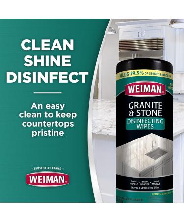 Weiman Granite Disinfectant Wipes - 2 Pack - 30 Wipes with Polishing Cloth - Clean, Disinfect, and Shine Sealed Granite & Stone Countertops - Buy Online on GoSupps.com