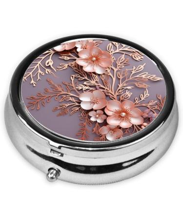 Rose Gold Floral Print Pill Box - Elegant 3 Compartment Metal Organizer for Travel & Pocket - Stylish Mini Medicine Storage Case with Mirror - Buy Online on GoSupps.com