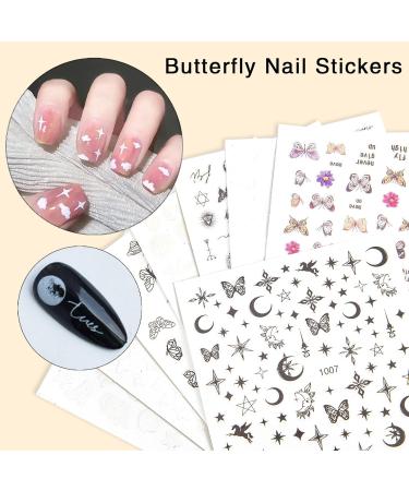NICENEEDED 8 Sheets Butterfly Moon Star Nail Stickers Black White Starry Sky Nail Decals 3D Colorful Self-Adhesive Constellation Flowers Nail Art Stickers for Acrylic Nails Decoration - Buy Online on GoSupps.com