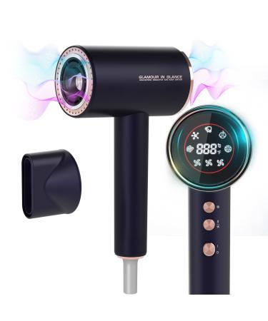 Hair Dryer with Diffuser High-Speed Hair Dryer for Curly Hair 2000W Professional Ionic Blow Dryer 150 000RPM Brushless Motor for Fast Drying 8 Temps & 3 Speeds/Magnetic Nozzle Blue (Blue03)