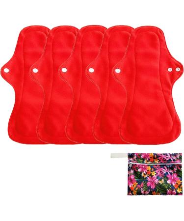 6Pcs Reusable Waterproof Menstrual Pad Set with Wet Bag - Heavy Flow Red Microfleece Mama Cloth Sanitary Napkins - Buy Online on GoSupps.com