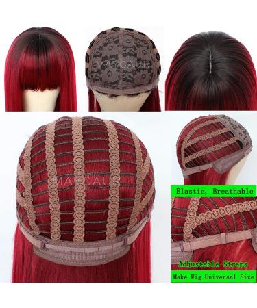 Maycaur Red Synthetic Hair Wig with Full Bangs - Long Straight Black Red Ombre Fashion Wig for Women - Buy Online on GoSupps.com