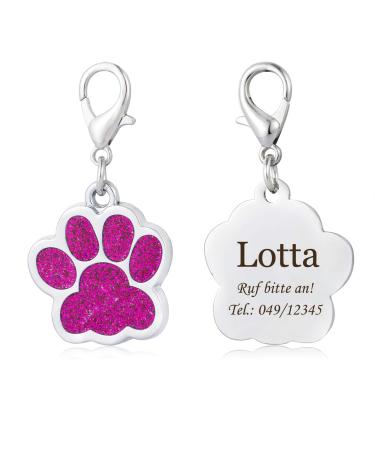 Dog tag with engraving for dogs and cats animal tag paw print motif ID tags address tag fuchsia