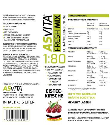 ASVITA Fresh Mix 1:80 Beverage Syrup - Sugar-Free 5L Canister with 22 Delicious Flavors | Iced Cherry - International Shipping Available - Buy Online on GoSupps.com