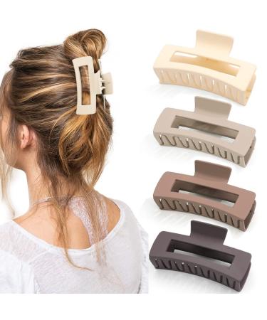Canitor 4 PCS Hair Claw Clips, Claw Clips for Thick Hair Netural Hair Clips Matte Hair Clips Acrylic Rectangular Hair Clips Tortoise Barrettes French Design Banana Jaw Clips Hair Clips for Women Thick Hair Non-slip Clips L…