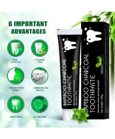 2 Pack Activated Carbon Toothpaste - Fluoride-Free Teeth Whitening & Bleaching - Bamboo Coal for White Teeth - 105g - Buy Online on GoSupps.com