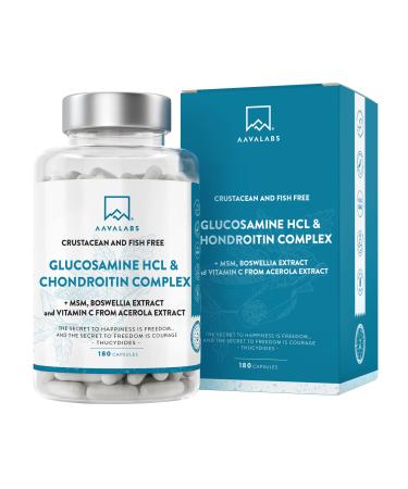 Glucosamine and Chondroitin High Strength + MSM Boswellia Extract and Vitamin C (3 Capsules Daily) - Glucosamine Complex - Fish and Crustacean Allergen Free - 180 Capsules glucosamine chondroitin