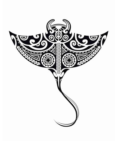 Dopetattoo Six sheets Temporary Tattoos for Men and Women Sea Stingray Manta in Maori Style Sketch Tribal Ethno for Men Temporary tattoo for Women Neck Arm Chest for Woman