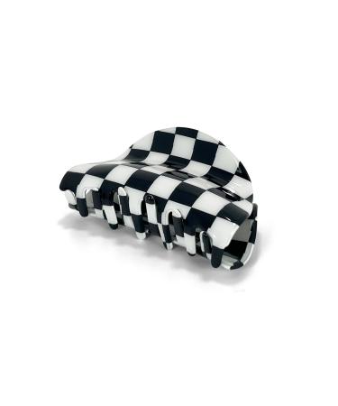 Two Oh One Checkered Hair Clip Claw Acrylic Strong Hold Women's Accessory for all Hair Type  Black
