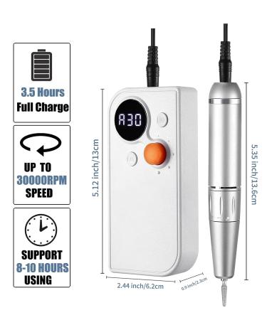 Portable Electric Nail Drill Machine | 30000 RPM Rechargeable Efile Set with 6 Nail Bits | Acrylic Nail Kit with Mat | Professional Nail Polishing and Removal Tool (White) - Buy Online on GoSupps.com