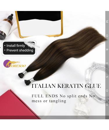 Moresoo 50 cm Real Hair Bonding Extensions - Darkest Brown & Light Brown I-Tip - 40g 50 Strands Remy Keratin Extensions - Buy Online on GoSupps.com
