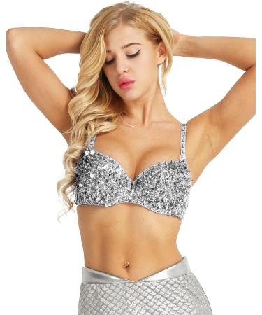 Kvysinly Women's Sparkle Belly Dance Costume Bra Top - Silver Medium - Buy Online on GoSupps.com